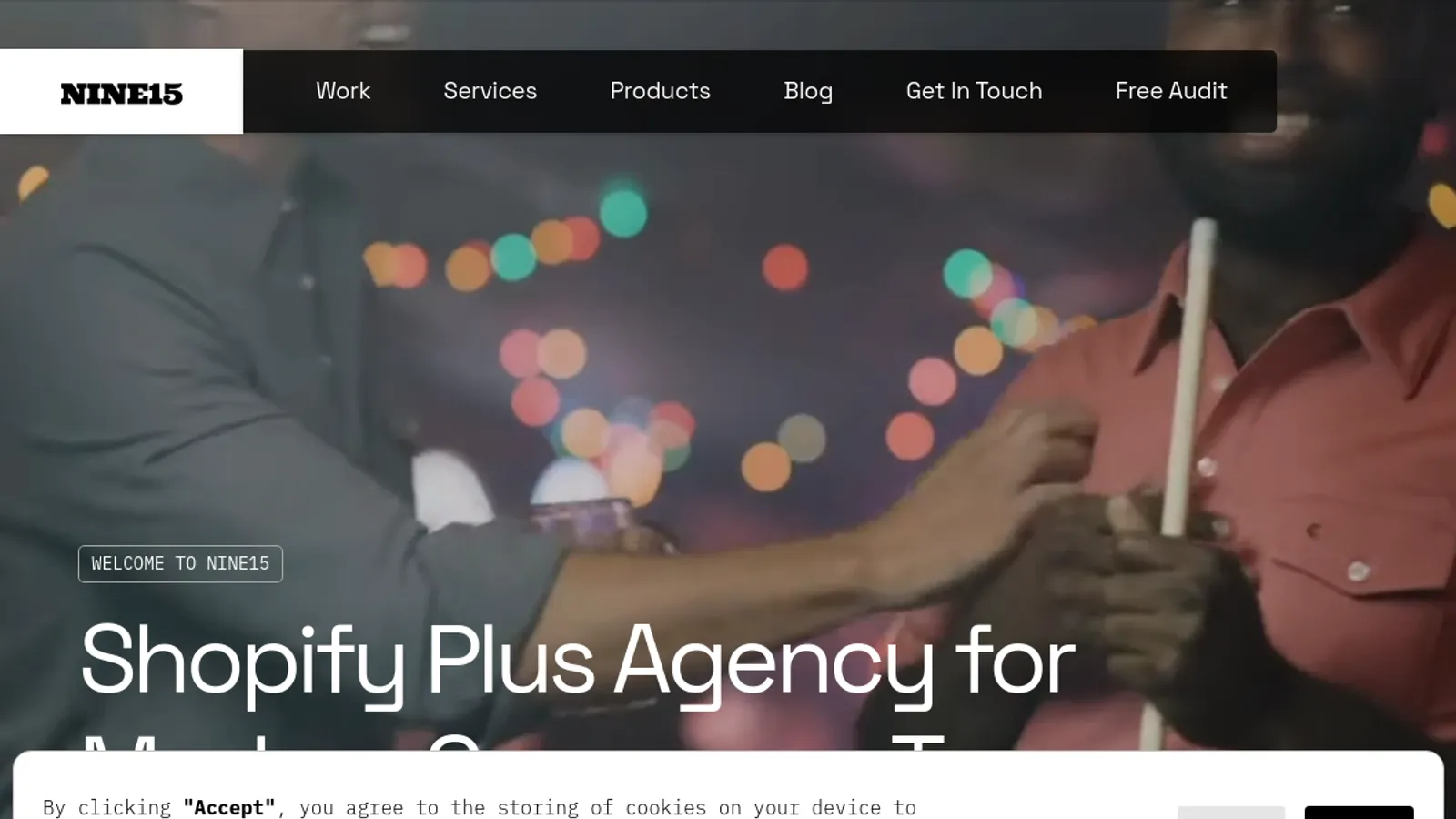 Screenshot of the NINE15 homepage
