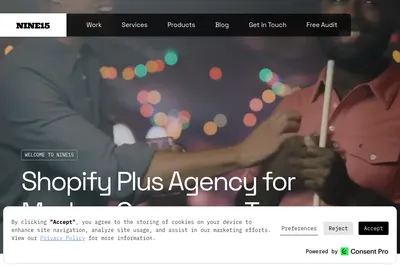 Screenshot of the NINE15 homepage