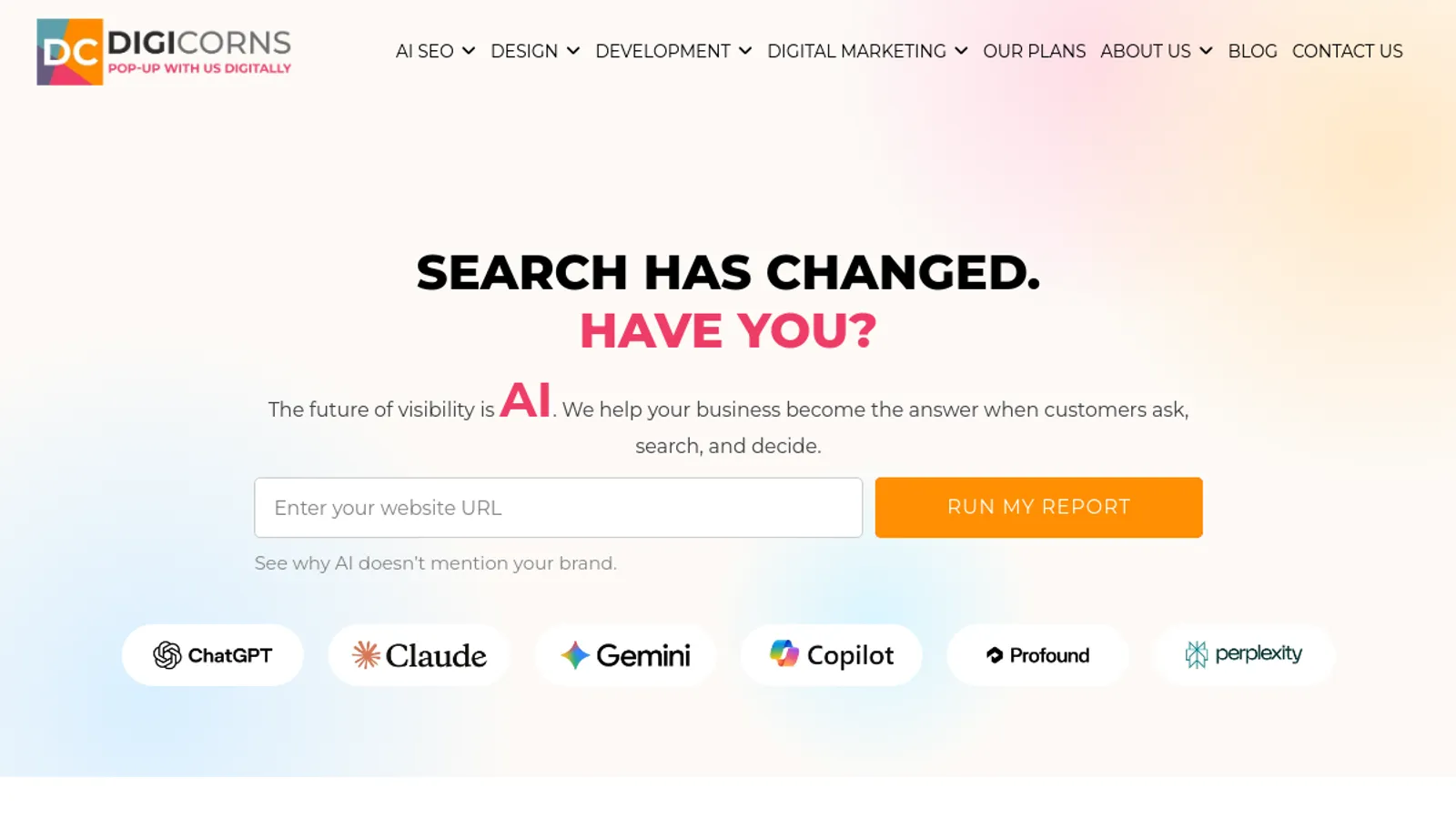 Screenshot of the Digicorns Technologies homepage