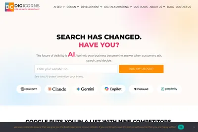 Screenshot of the Digicorns Technologies homepage