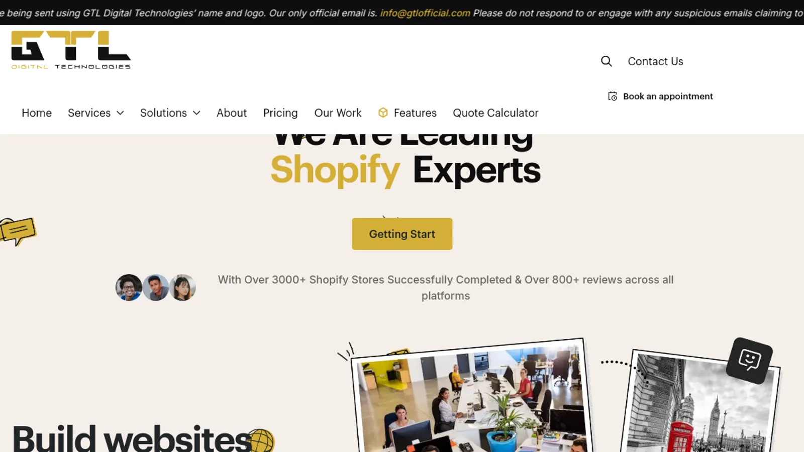Screenshot of the GTL Digital Technologies homepage