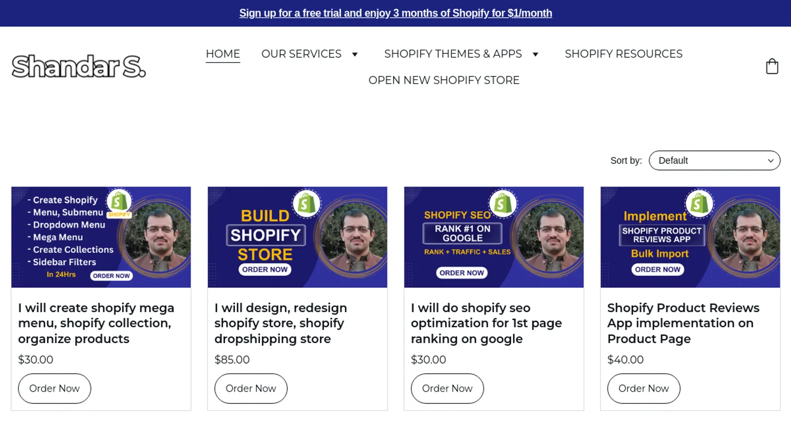 Screenshot of the SHANDAR SERVICE homepage