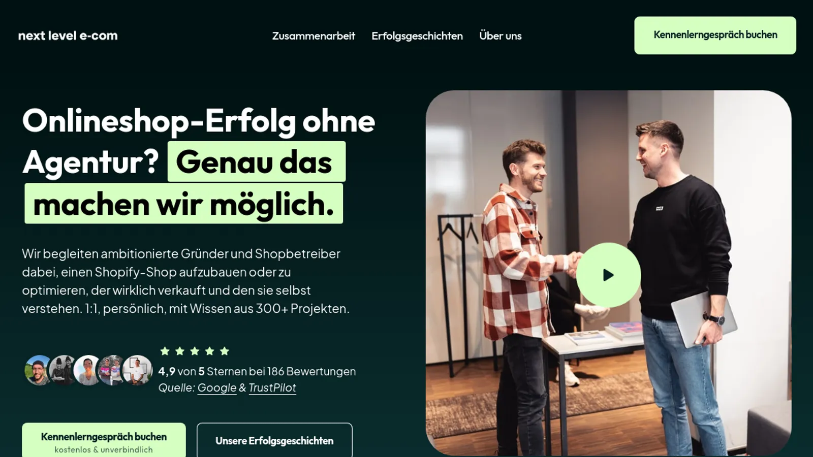 Screenshot of the next level e-com GmbH homepage