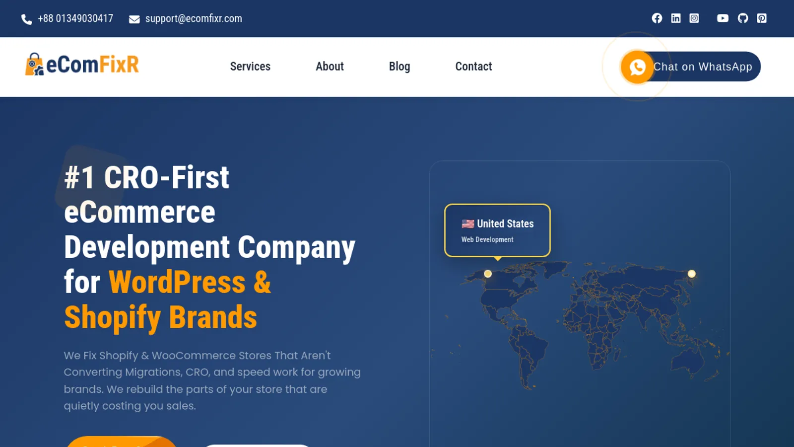 Screenshot of the eComFixR homepage