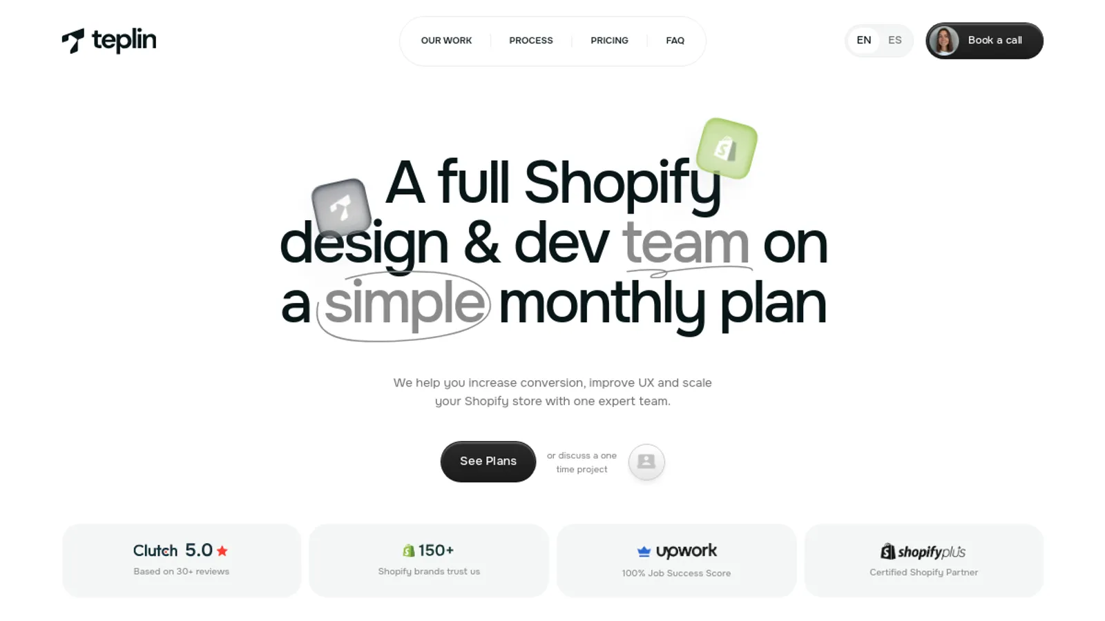 Screenshot of the Teplin homepage