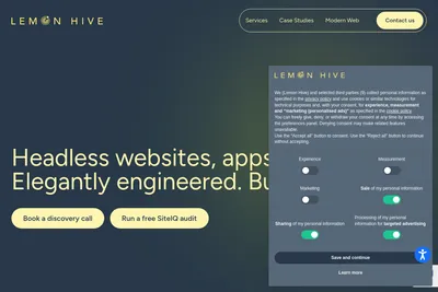 Screenshot of the Lemon Hive - Headless Commerce Websites & Apps homepage