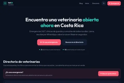 Screenshot of the Vet24 Costa Rica homepage