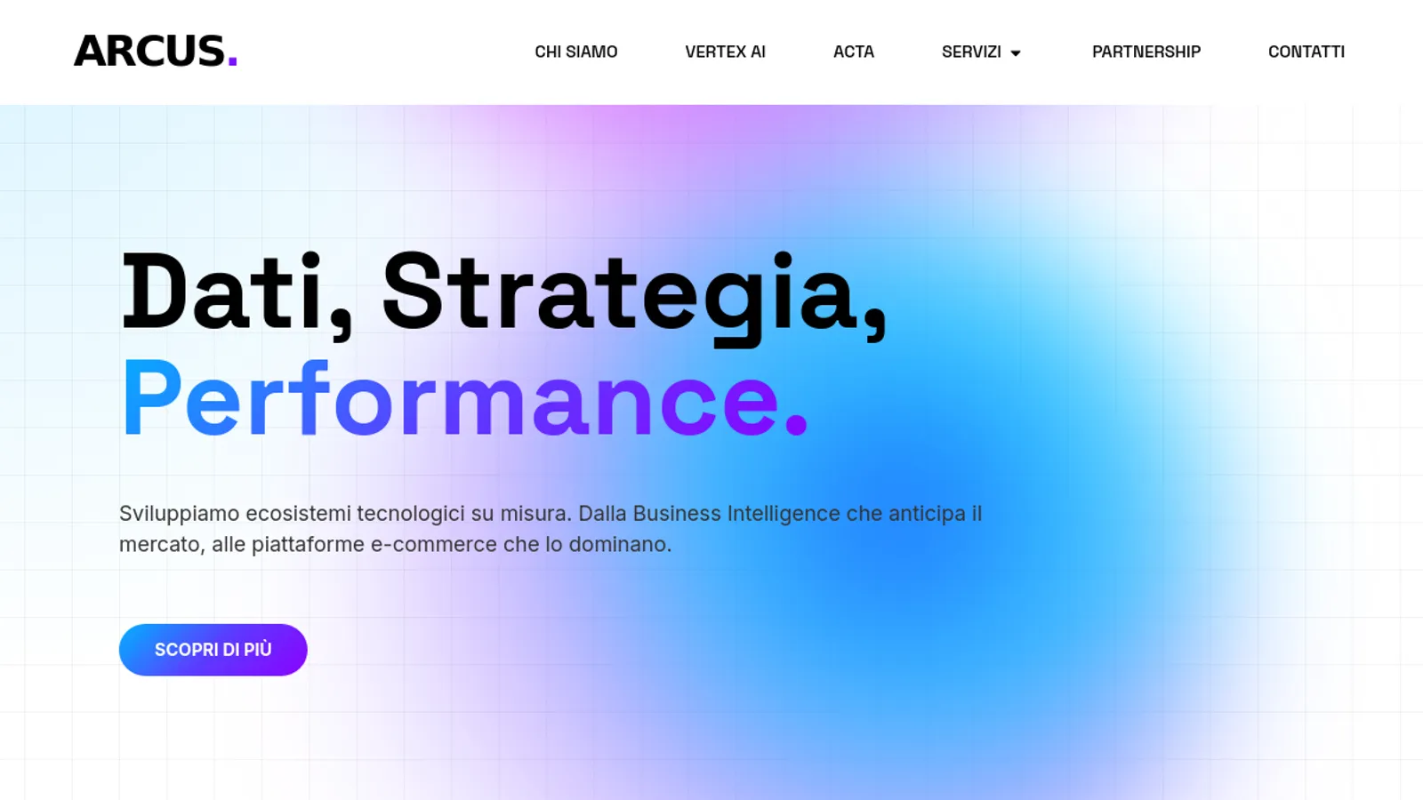 Screenshot of the Arcus homepage