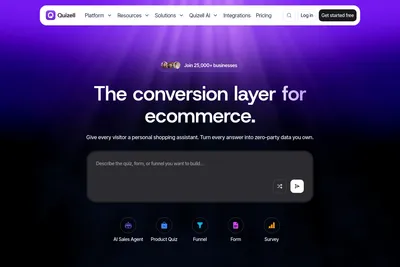 Screenshot of the Quizell homepage