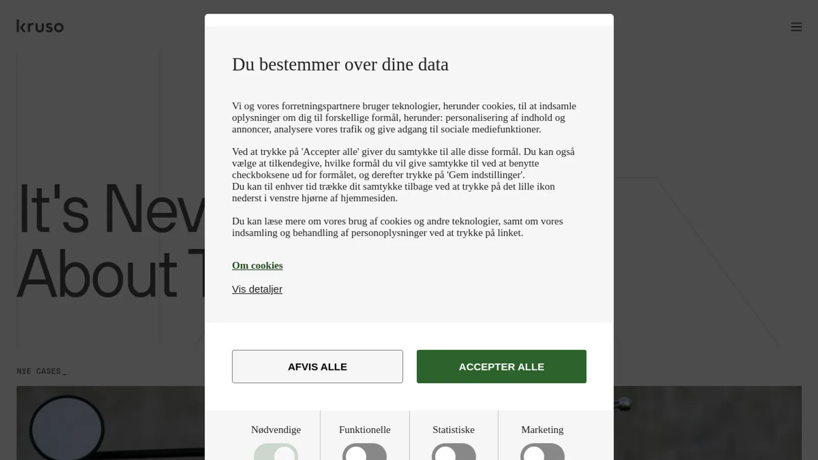 Screenshot of the Kruso homepage