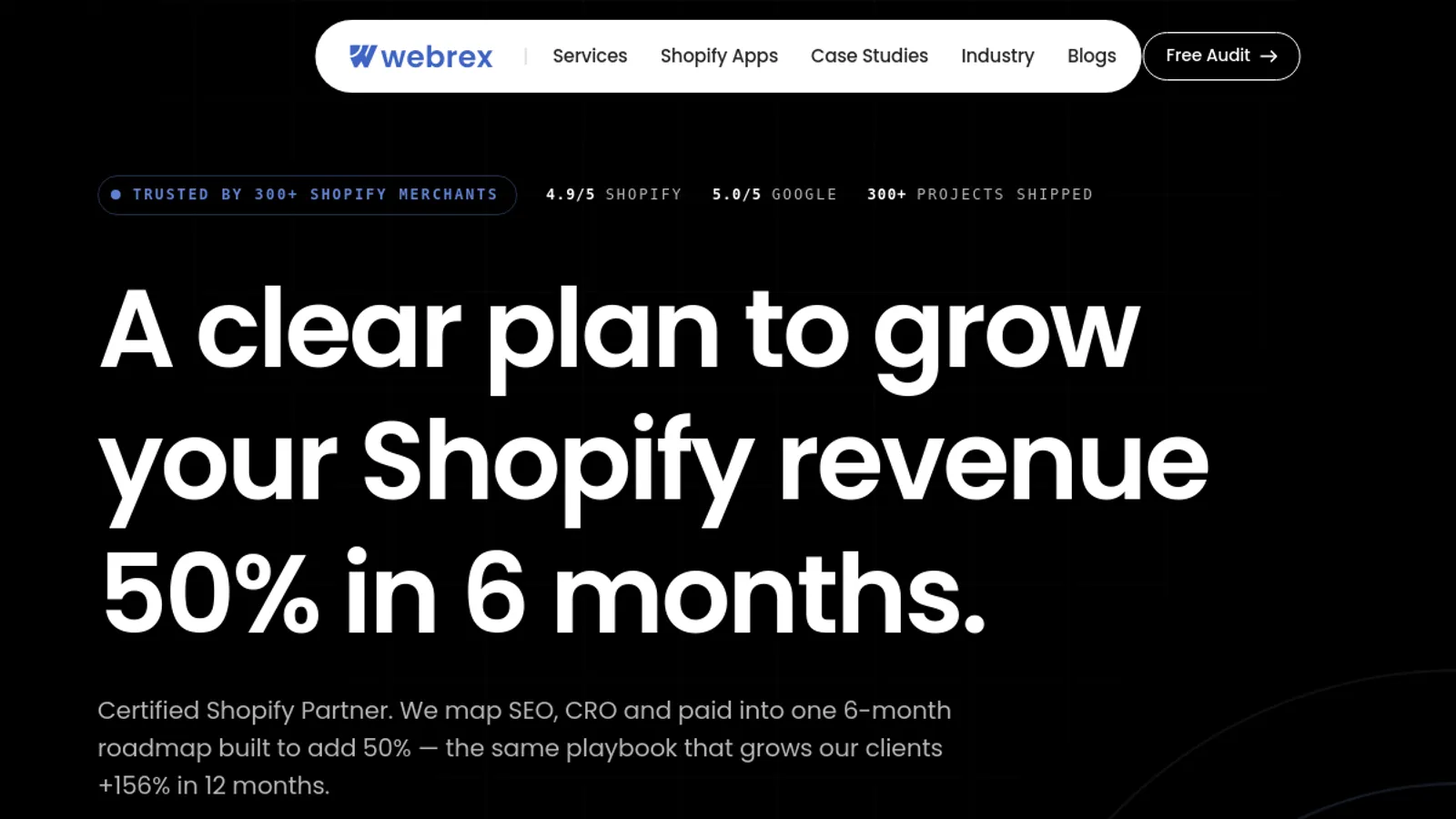 Screenshot of the Webrex Studio homepage