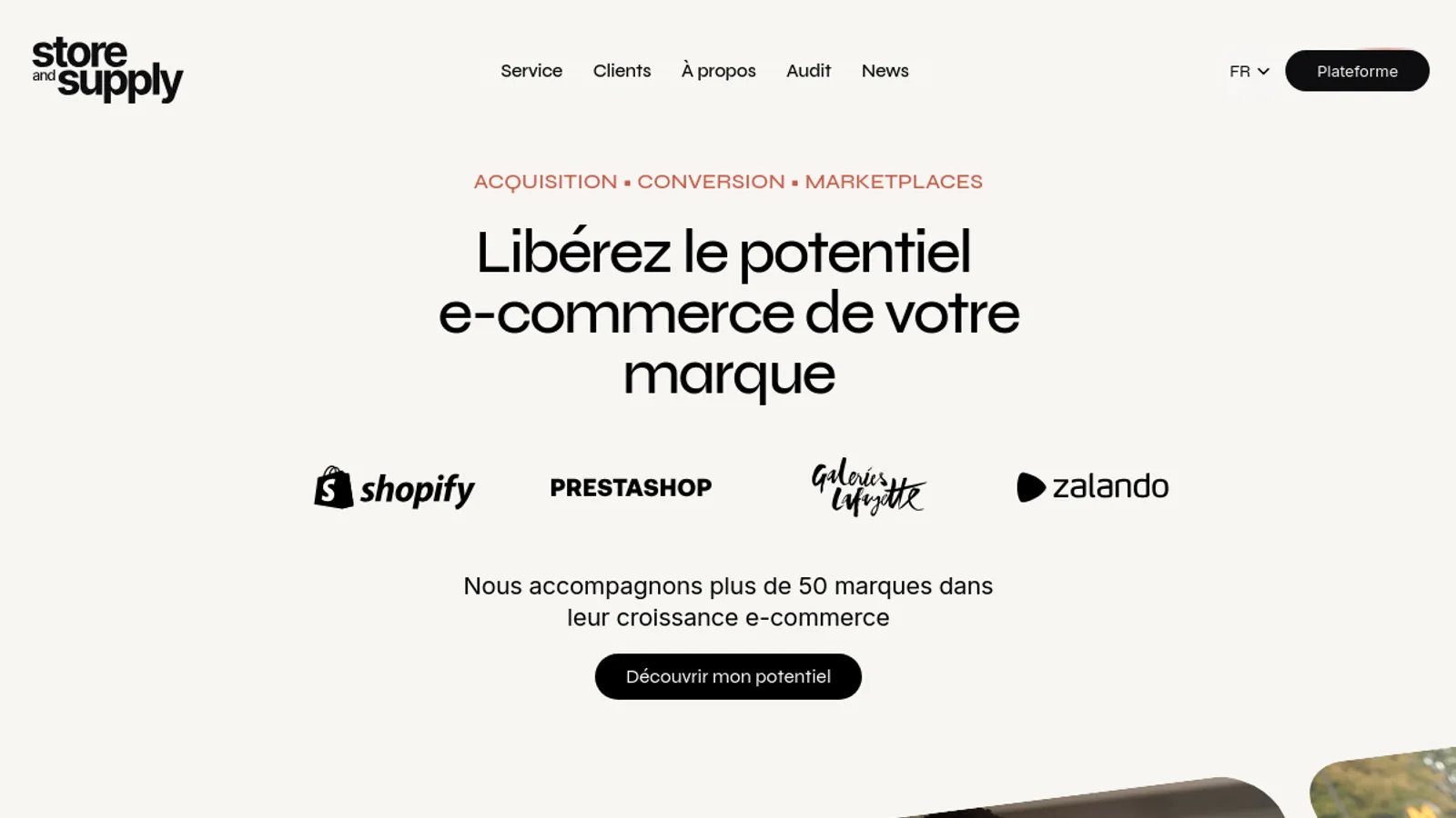 Screenshot of the Store & Supply homepage