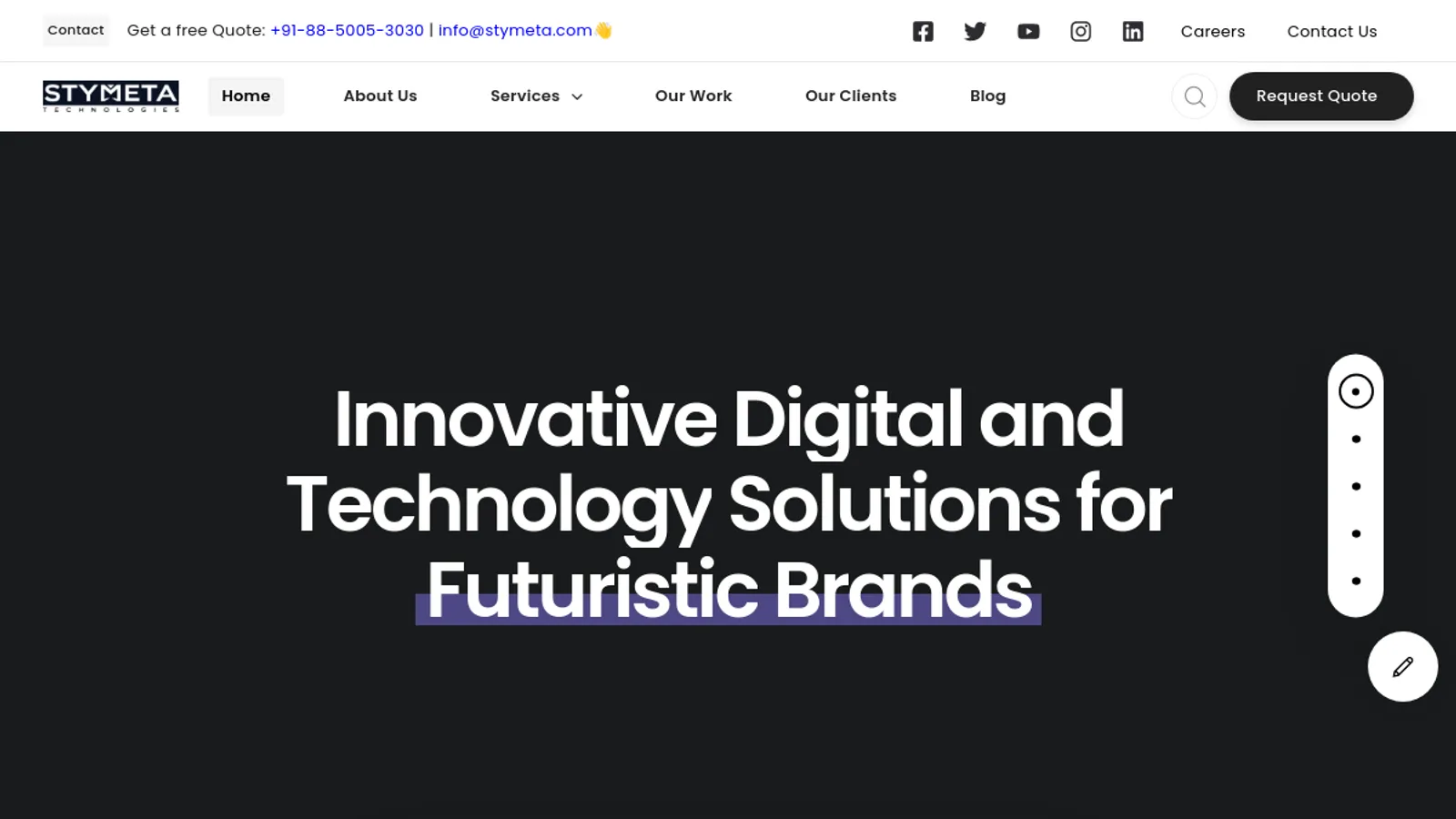 Screenshot of the Stymeta Technologies homepage