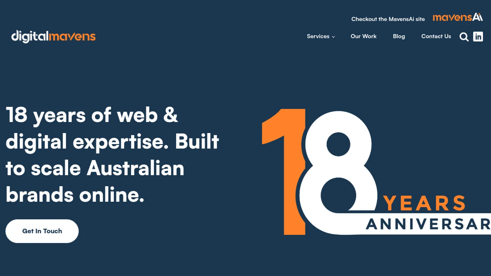 Screenshot of the Digital Mavens homepage