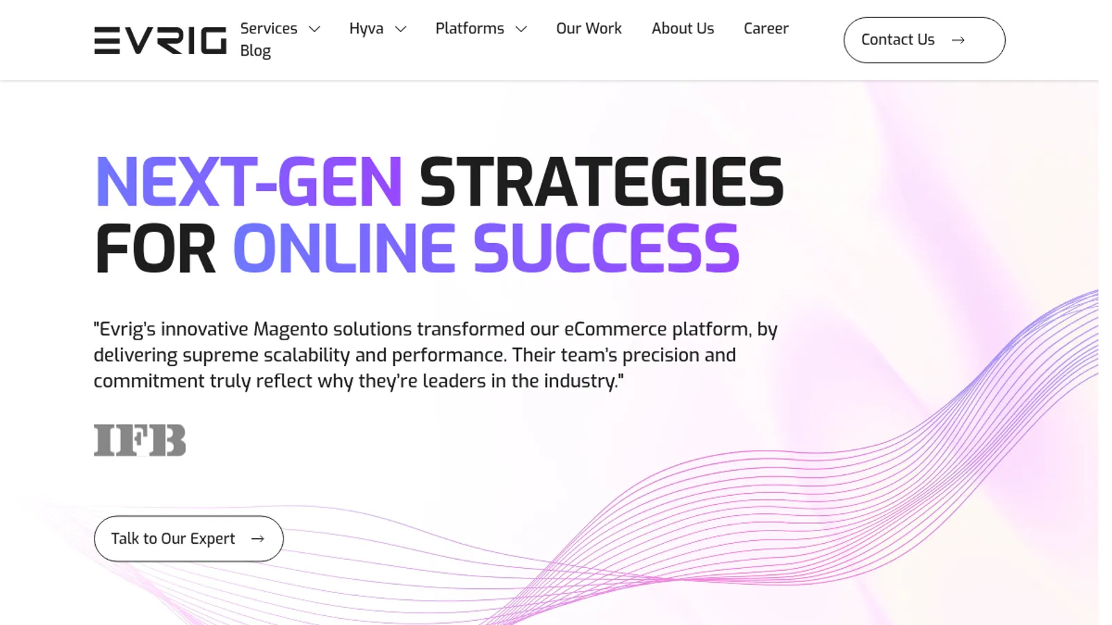 Screenshot of the Evrig homepage