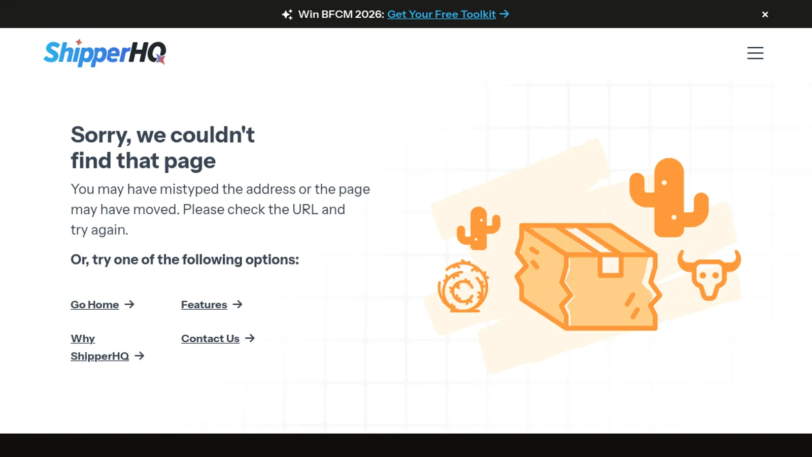 Screenshot of the ShipperHQ homepage
