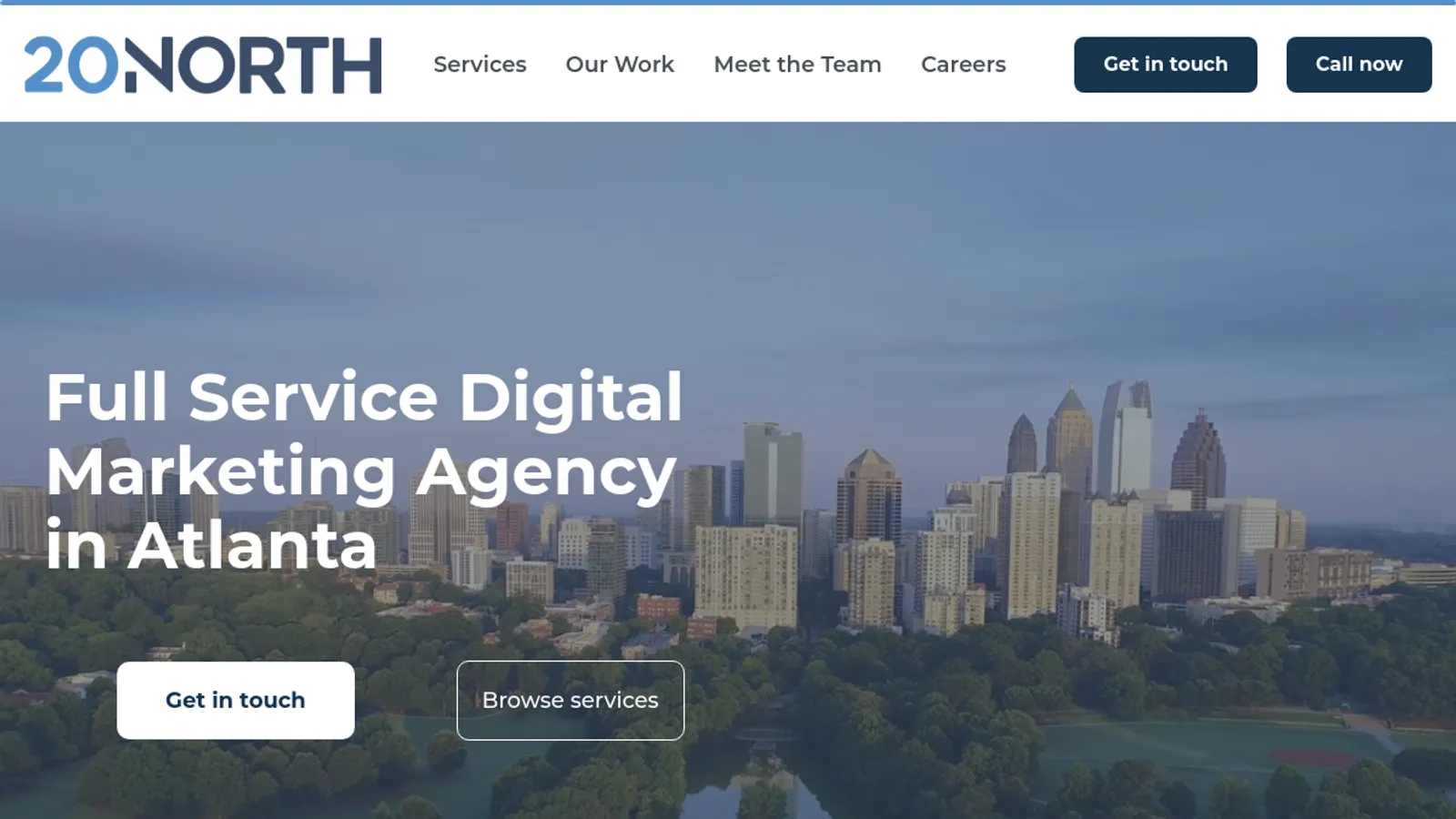Screenshot of the 20North Marketing homepage