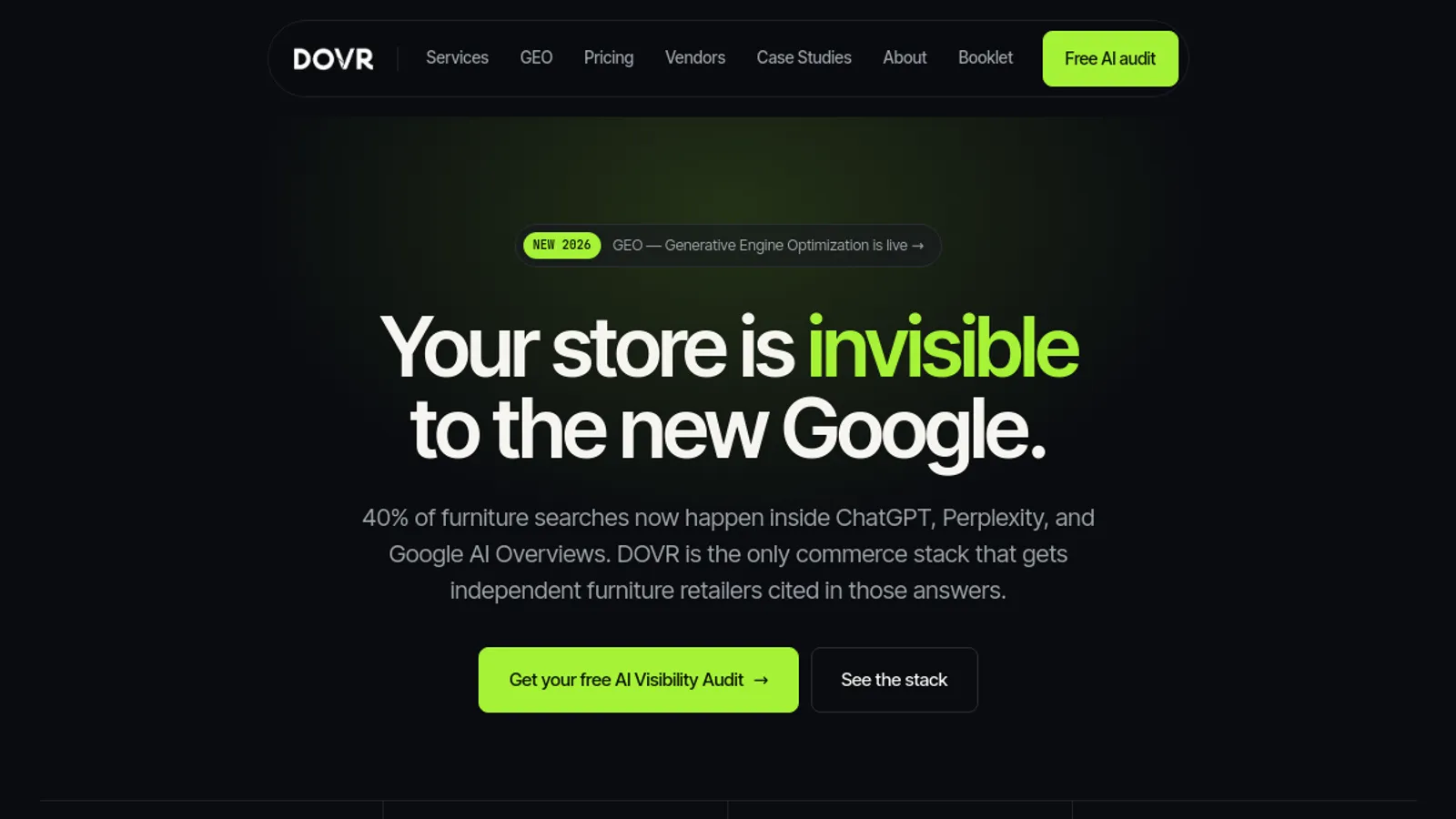 Screenshot of the DoVR Media homepage