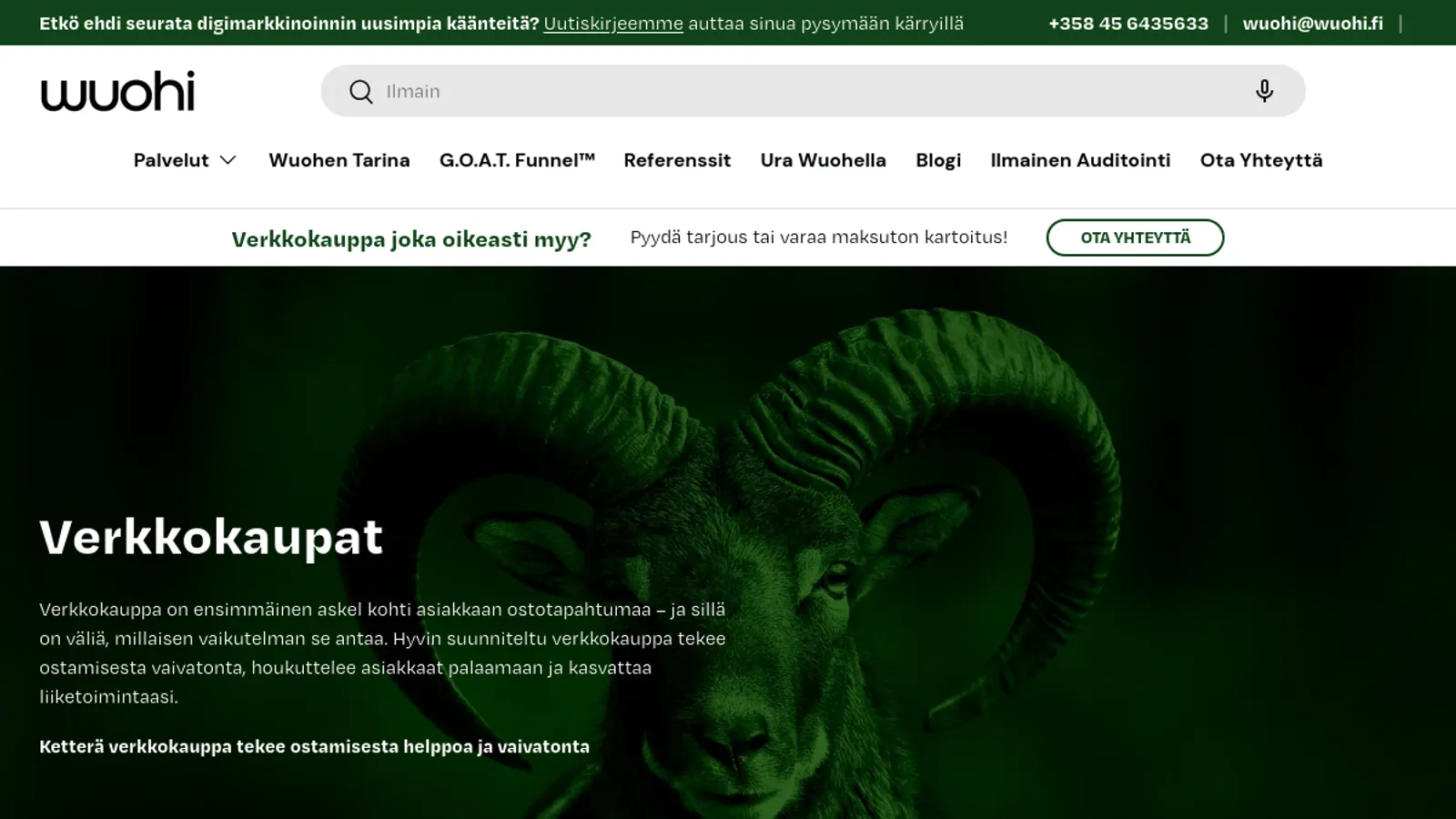 Screenshot of the Wuohi Digital homepage