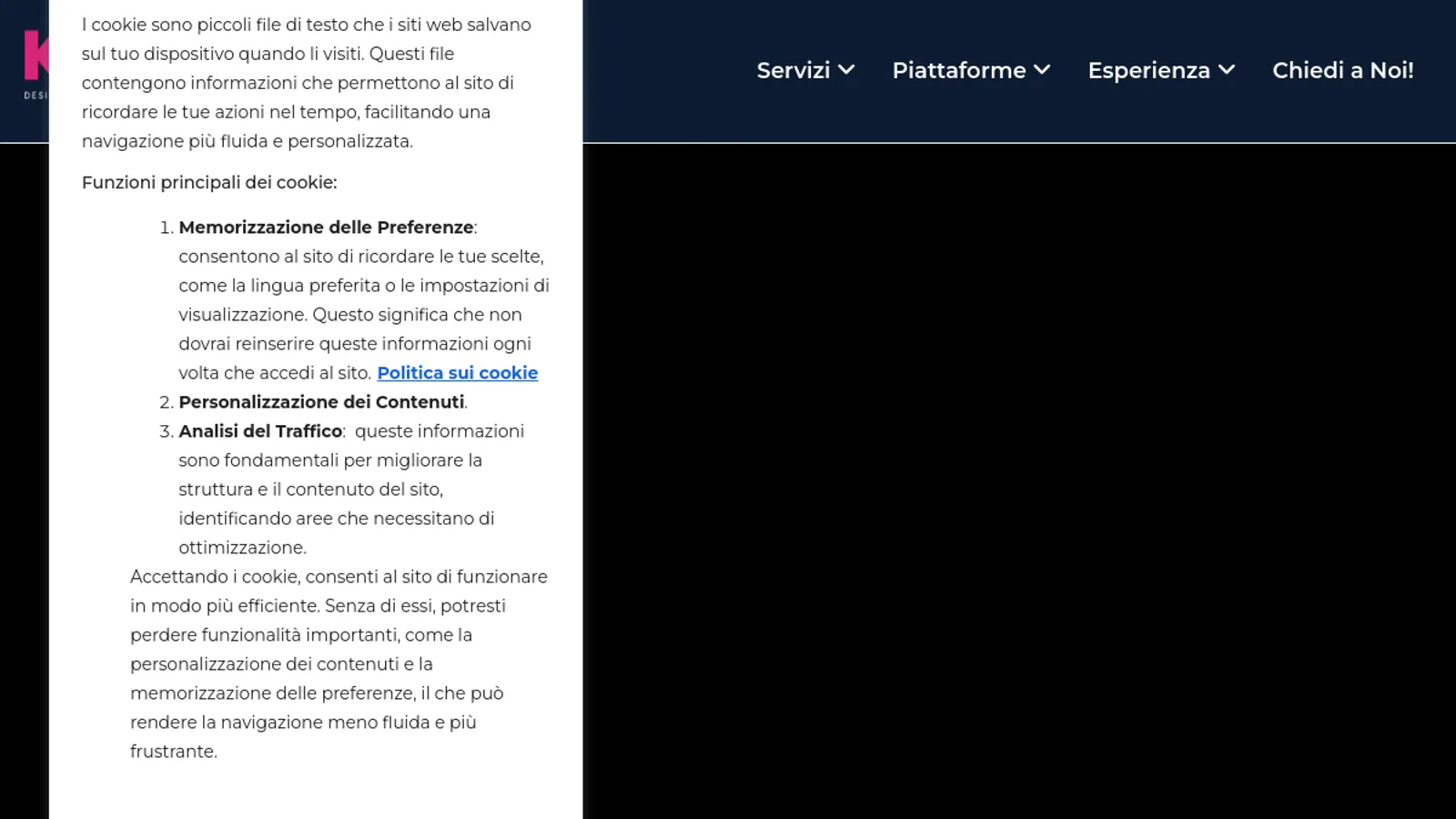 Screenshot of the KOM homepage
