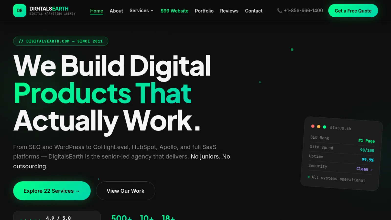 Screenshot of the DigitalsEarth homepage