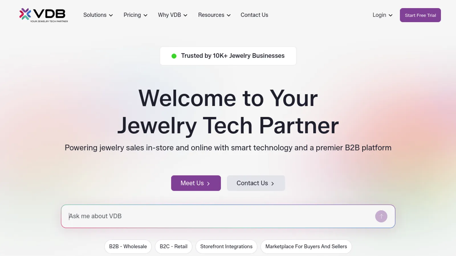 Screenshot of the VDB - Virtual Diamond Boutique | Jewelry Commerce Technology homepage