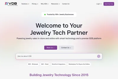 Screenshot of the VDB - Virtual Diamond Boutique | Jewelry Commerce Technology homepage