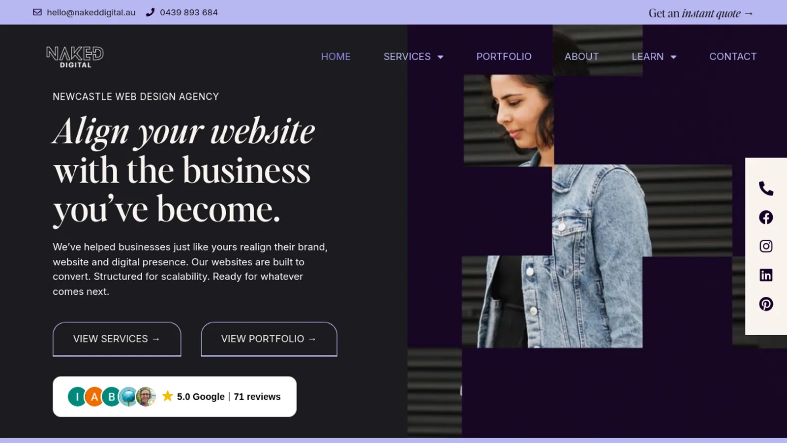Screenshot of the Naked Digital homepage