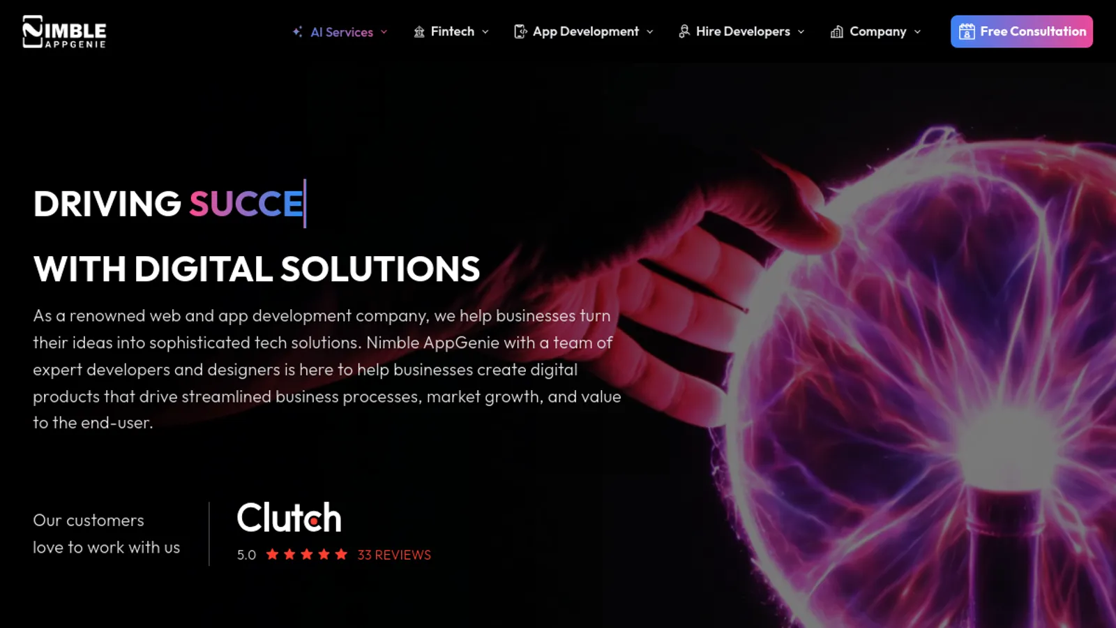 Screenshot of the Nimble AppGenie homepage