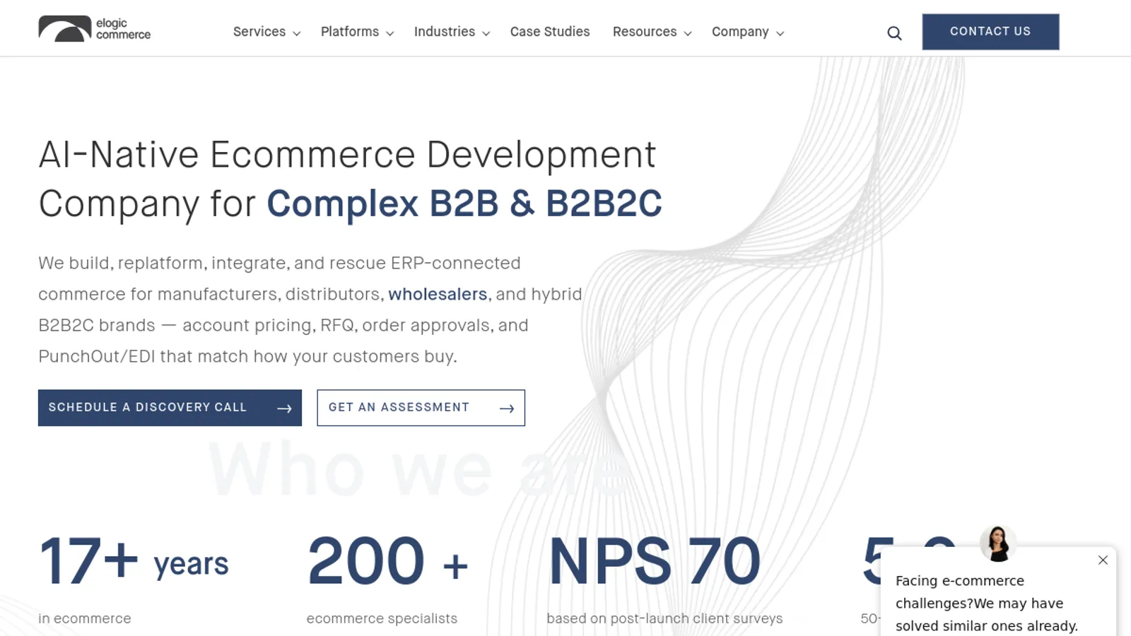 Screenshot of the Elogic Commerce homepage