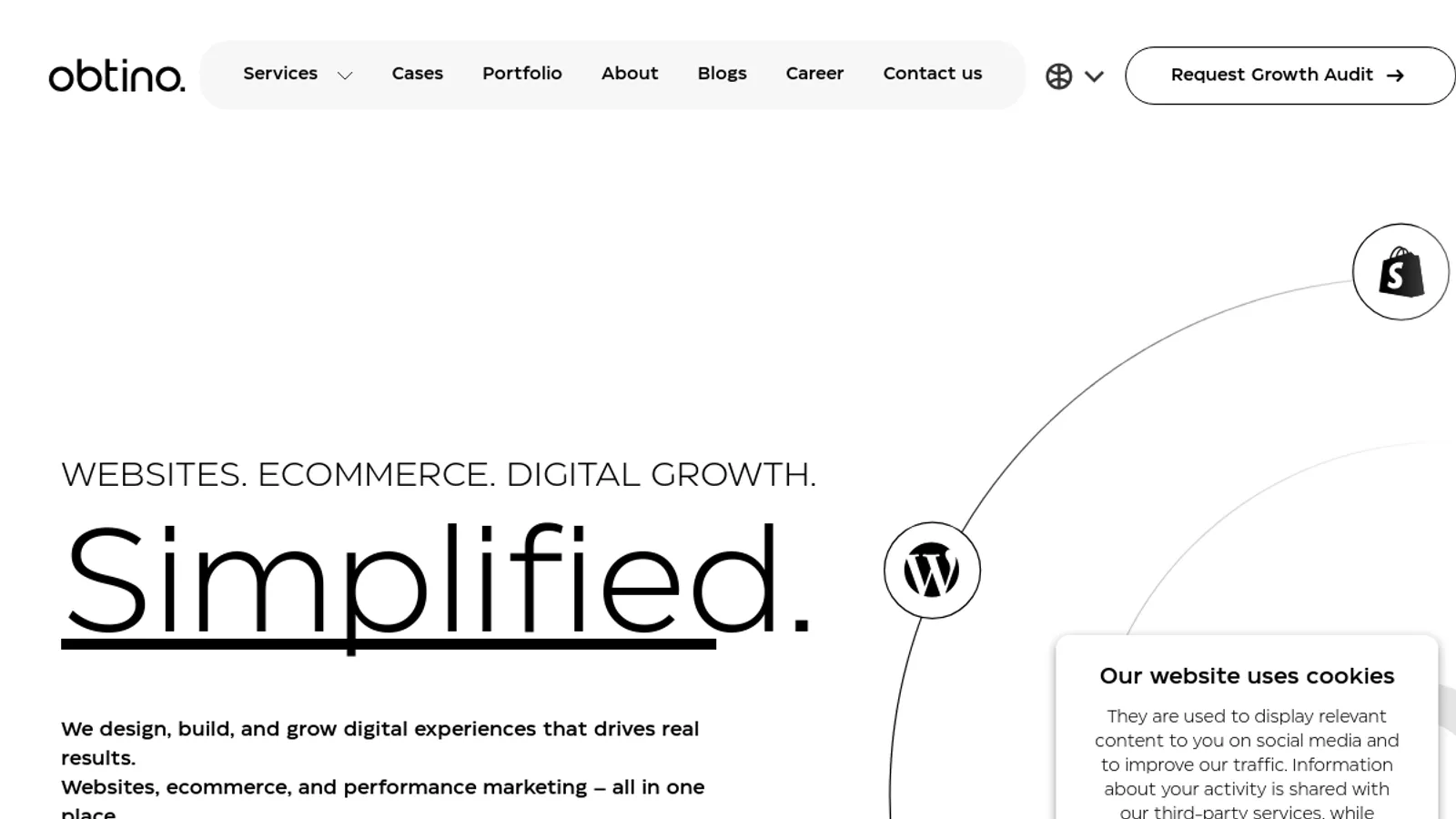 Screenshot of the Obtino homepage