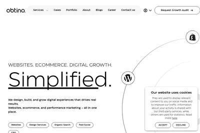 Screenshot of the Obtino homepage