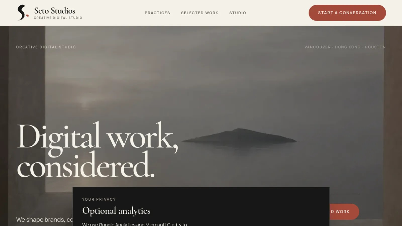 Screenshot of the Seto Studios homepage