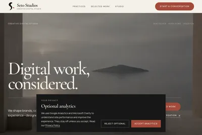 Screenshot of the Seto Studios homepage