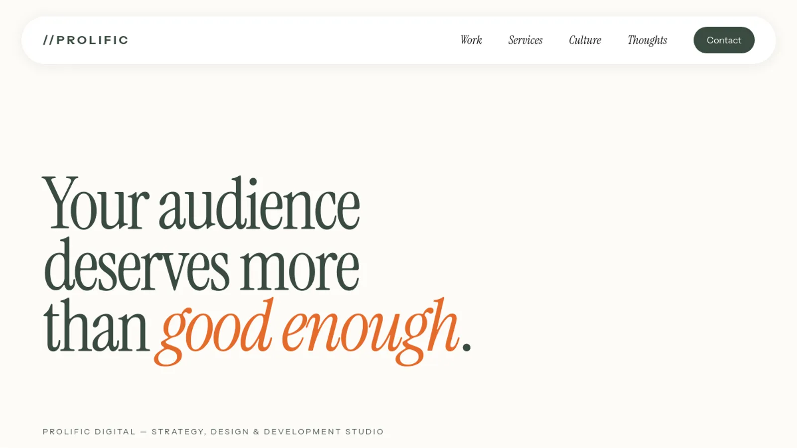 Screenshot of the Prolific Digital homepage