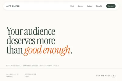 Screenshot of the Prolific Digital homepage