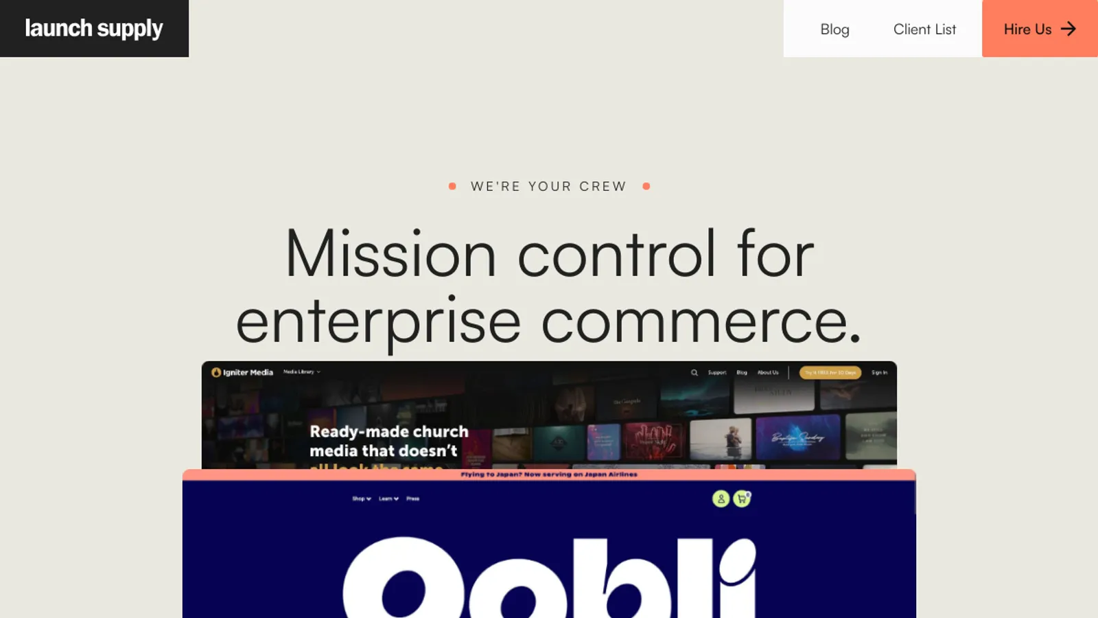 Screenshot of the Launch Supply homepage