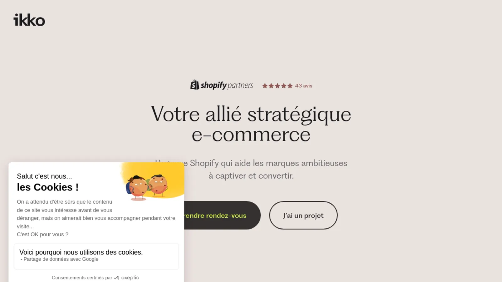 Screenshot of the Ikko homepage