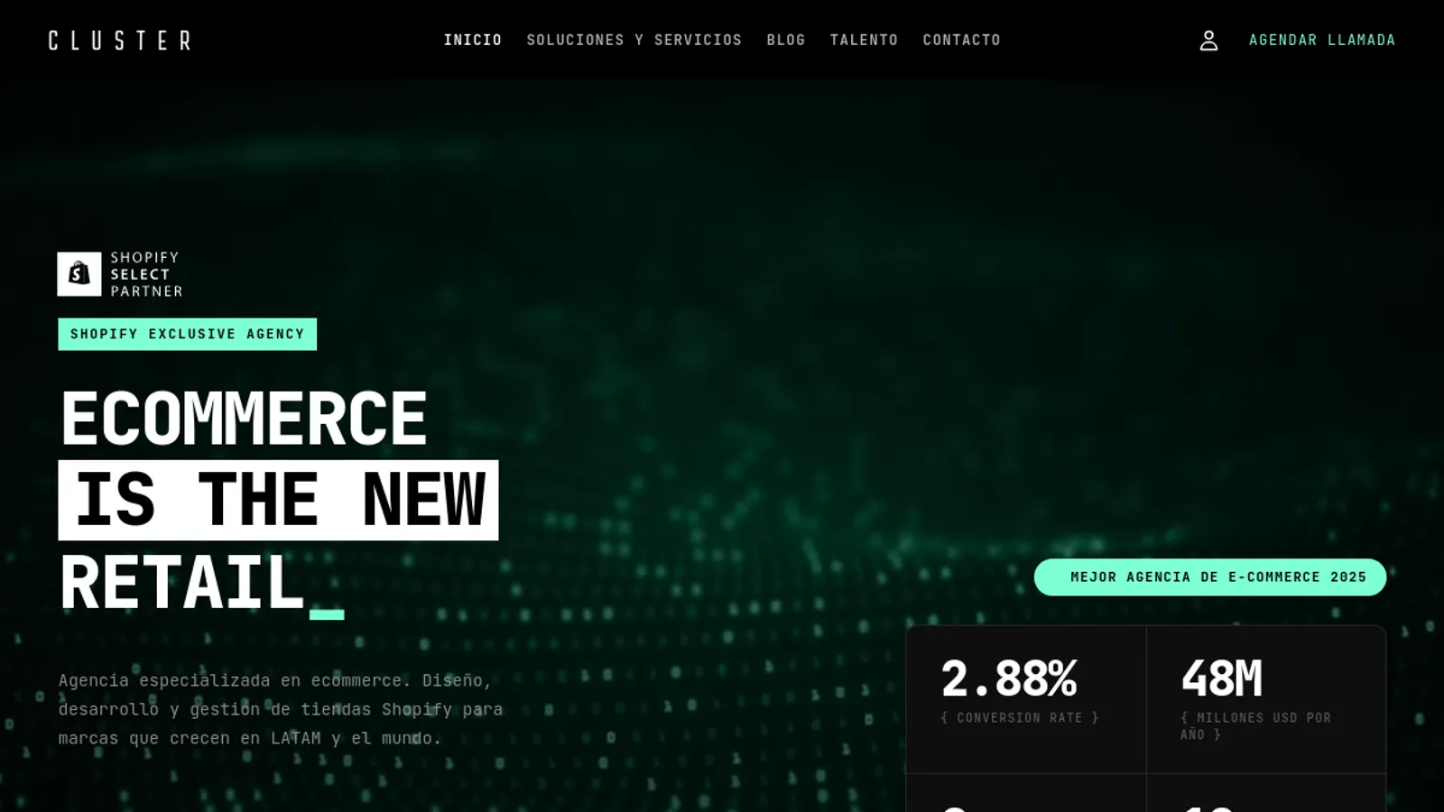 Screenshot of the Cluster homepage