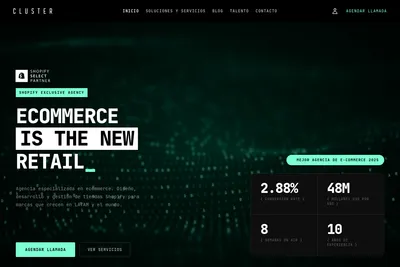 Screenshot of the Cluster homepage
