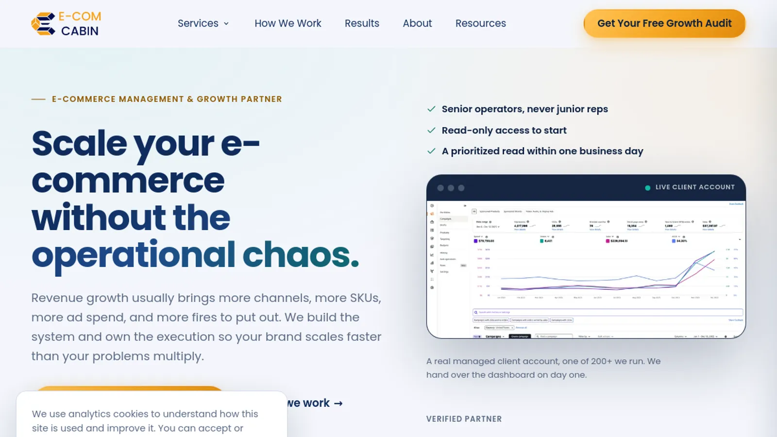Screenshot of the E-Com Cabin homepage