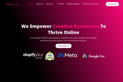 Screenshot of the ArtiZone homepage