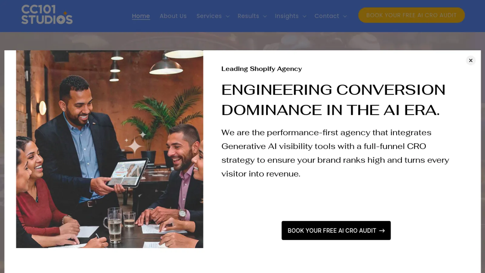 Screenshot of the CC101 Studios homepage