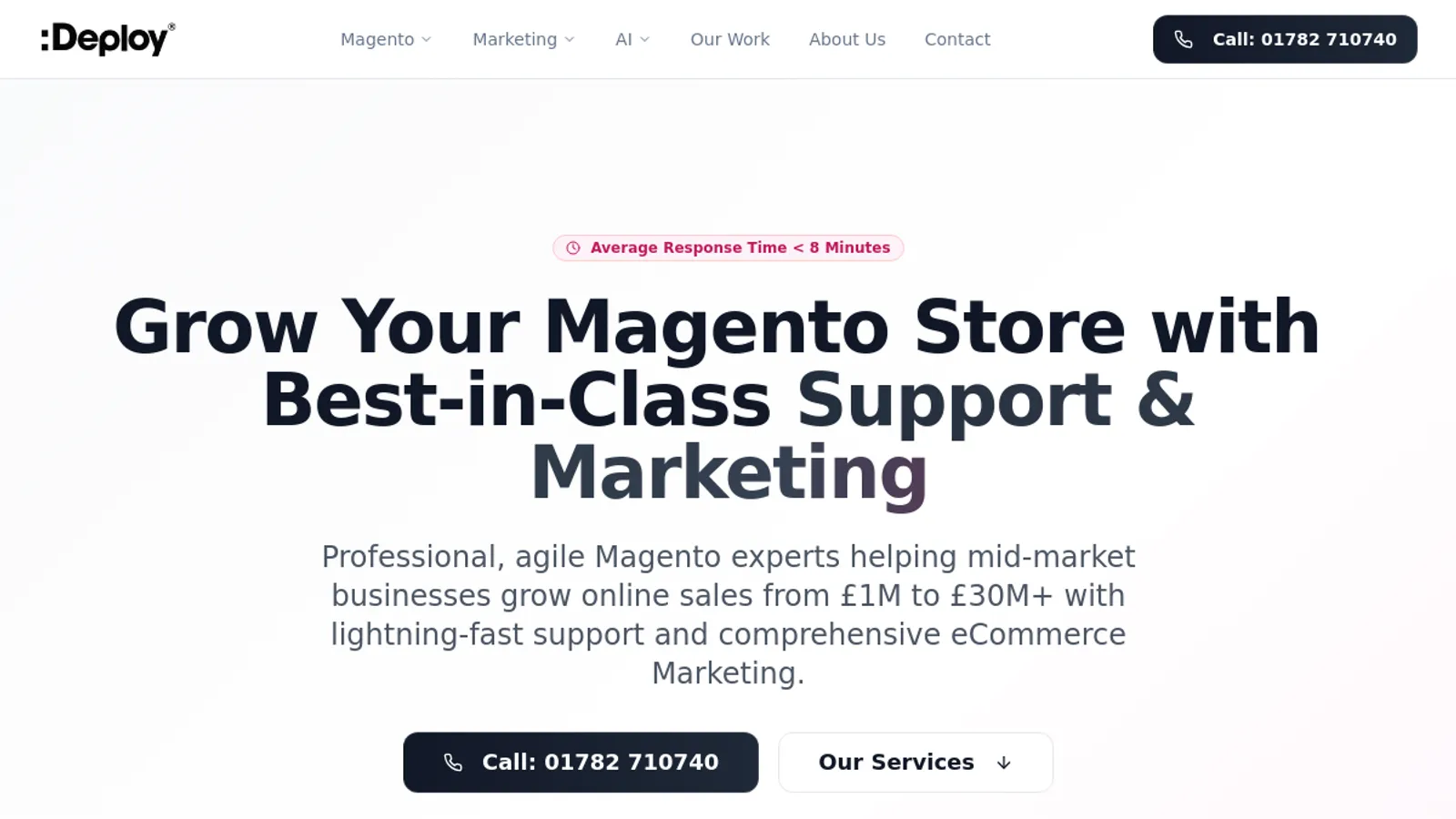 Screenshot of the Deploy eCommerce homepage