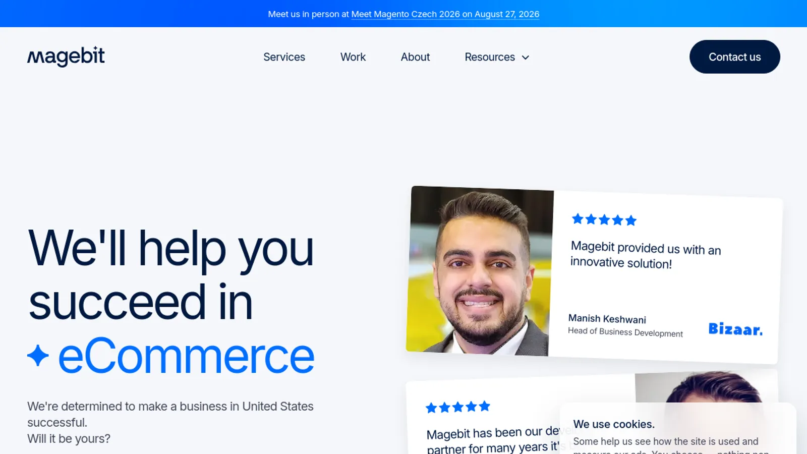 Screenshot of the Magebit homepage