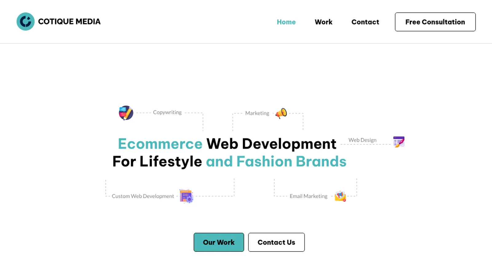 Screenshot of the Cotique Media homepage
