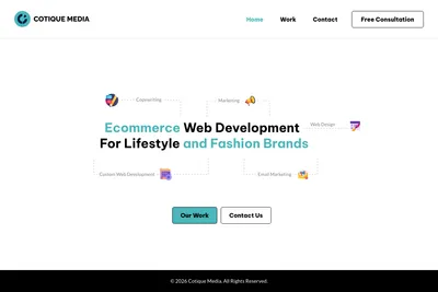 Screenshot of the Cotique Media homepage