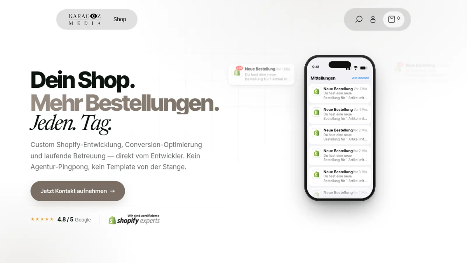 Screenshot of the Karagoez Media homepage