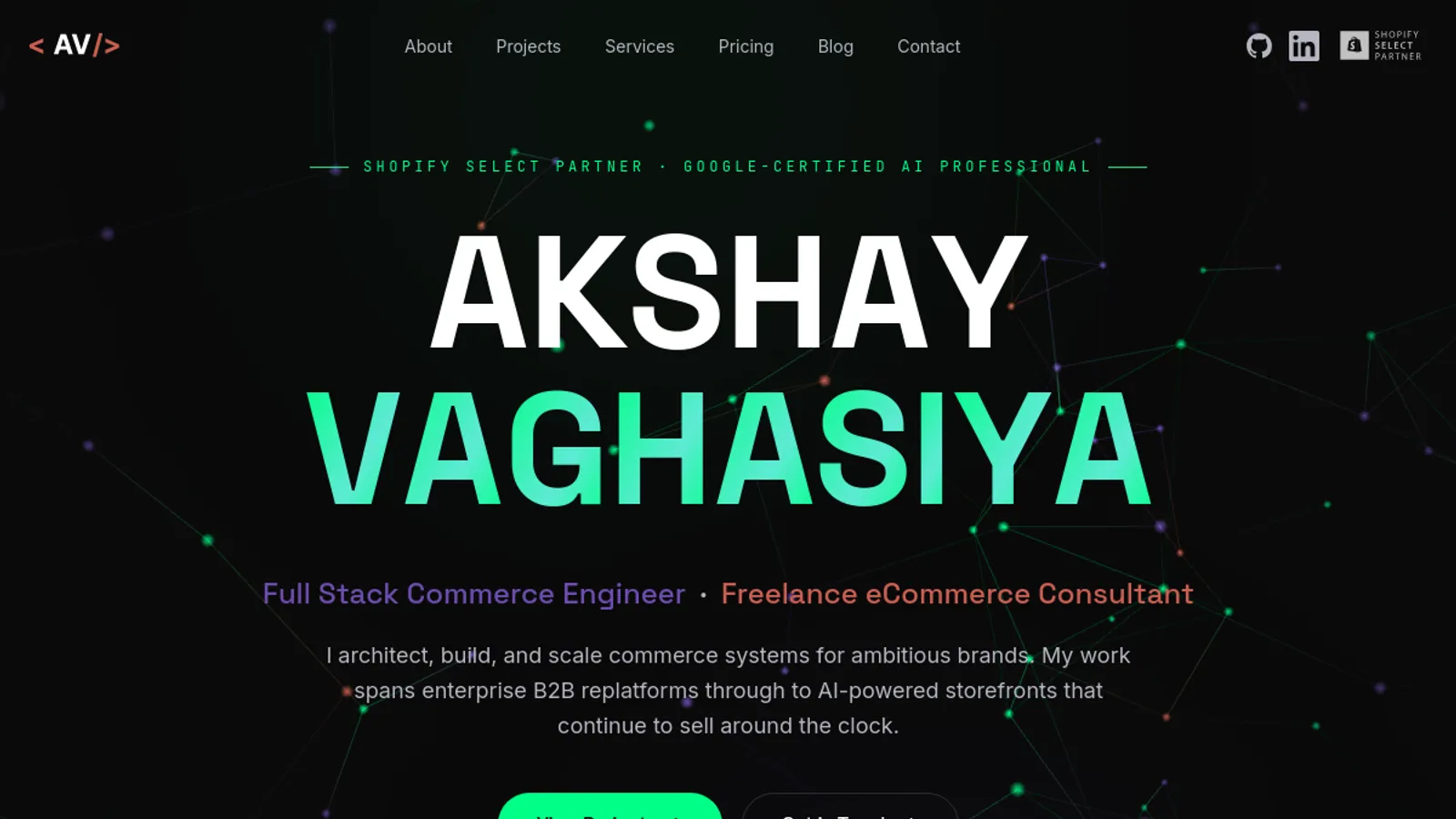 Screenshot of the Akshay Vaghasiya homepage