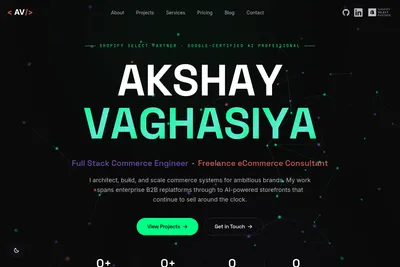 Screenshot of the Akshay Vaghasiya homepage